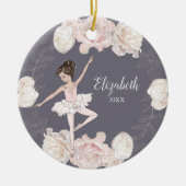 Rosa Floral Ballerina Braun Girl Personalisiert Keramik Ornament (Vorne)