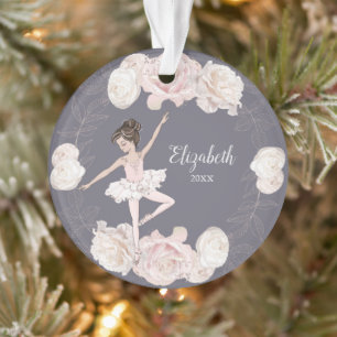 Rosa Floral Ballerina Braun Girl Personalisiert Ornament