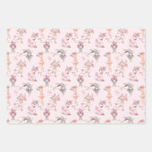 Rosa Floral Ballerina Bunny und Kitty Geschenkpapier Set (Vorderseite)