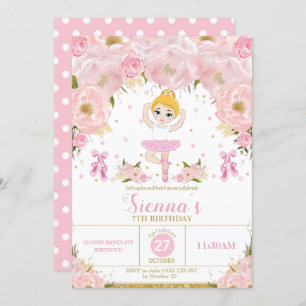 Rosa Floral Ballerina Geburtstag Tutu Ballett Tanz Einladung