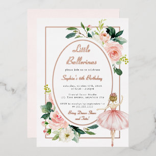 Rosa Floral Ballerina Kindergeburtstag Folieneinladung