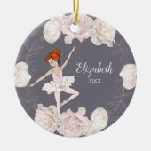 Rosa Floral Ballerina Rotes Haar Personalisiert Keramik Ornament (Vorne)