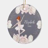 Rosa Floral Ballerina Rotes Haar Personalisiert Keramik Ornament (Links)