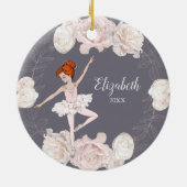 Rosa Floral Ballerina Rotes Haar Personalisiert Keramik Ornament (Hinten)