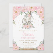 Rosa Floral Boho Tribal Elephant Girl 1. Geburtsta Einladung (Vorderseite)