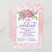 Rosa Floral Bokeh Geburtstagspartei Einladung (Vorne/Hinten)
