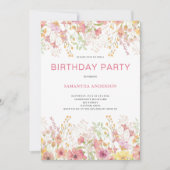 Rosa Floral Botanischer Geburtstag Einladung (Vorderseite)
