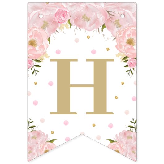 Rosa Floral Bunny Rabbit Birthday Baby Dusche Wimpelkette (Zweite Fahne)