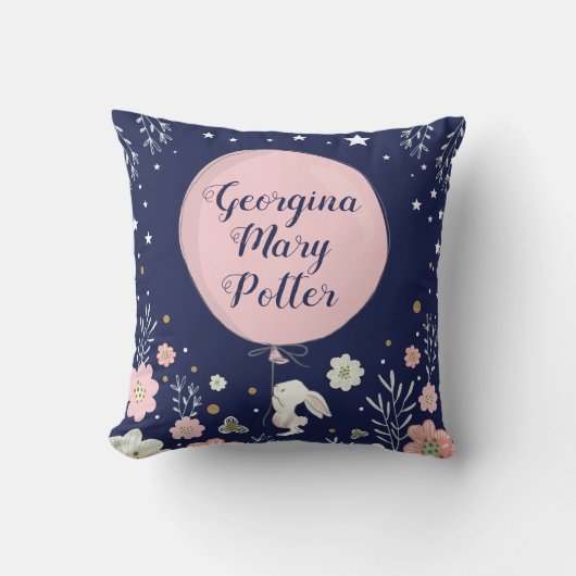 Rosa Floral Bunny Rabbit Kinderzimmer Dekor Kissen (Vorderseite)