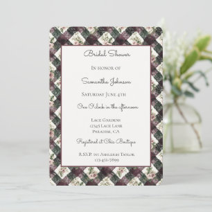 Rosa Floral Burgunder Schwarze Spitze Braut Dusche Einladung