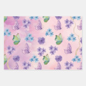 Rosa Floral Butterfly Geschenkpapier Set (Vorderseite)
