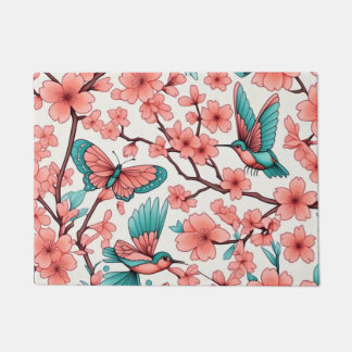 Rosa Floral Butterfly Hummingbirds Fußmatte