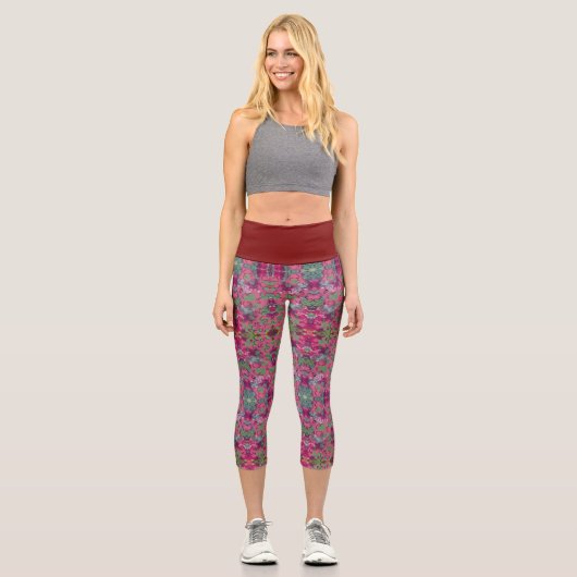 Rosa Floral Capri Leggings (Vorderseite)