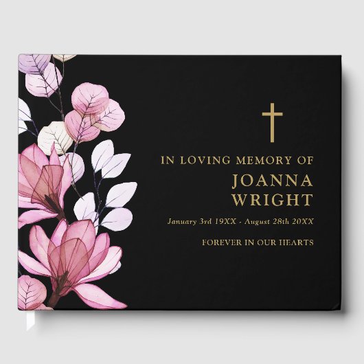 Rosa, floral Christlich bei der Beerdigung des Ged Gästebuch (Vorderseite)