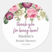 Rosa Floral | Danke Brautparty Stickers (Vorderseite)