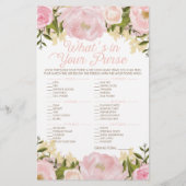 Rosa Floral Doppelseitiges Brautparty Spiele (Rückseite)