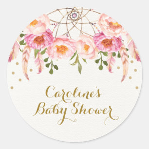Rosa Floral Dreamcatcher Dusch Dankeschön Geschenk Runder Aufkleber