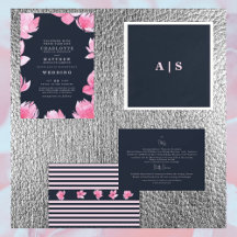 Rosa Floral & Dunkelblaue Aquarell-Hochzeit
