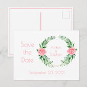 Rosa Floral Einfache Farbe Save the Date Ankündigungspostkarte (Vorne/Hinten)