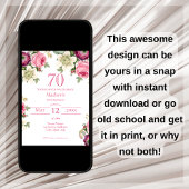 Rosa Floral | Einladung zum 70. Geburtstag