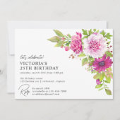 Rosa Floral | Elegante Moderne jedes Alters Geburt Einladung (Vorderseite)