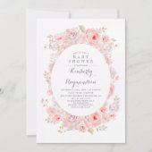 Rosa Floral | Elegante Vintage Babydusche Einladung (Vorderseite)