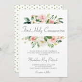 Rosa Floral Erste Kommune Einladung (Vorne/Hinten)