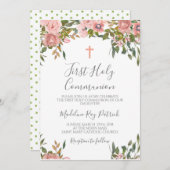 Rosa Floral Erste Kommune Einladung (Vorne/Hinten)