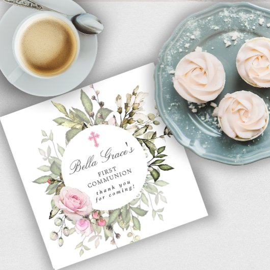 Rosa Floral Erste Kommune Serviette