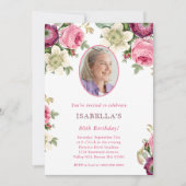 Rosa Floral | Foto Einladung zum Geburtstag (Vorderseite)