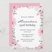 Rosa Floral Frame 93. Geburtstag Einladung (Vorne/Hinten)