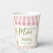 Rosa Floral Frisch auf dem Markt Brautparty Pappbecher (Rückseite)