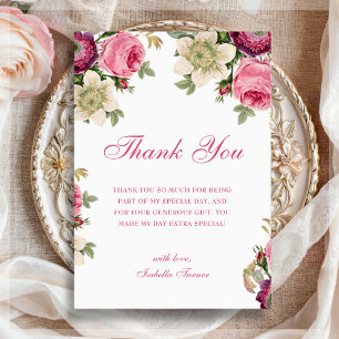 Rosa Floral Geburtstag Danke Karte