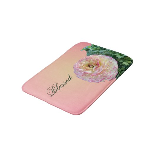 Rosa Floral gesegnet Badematte (Schrägansicht)