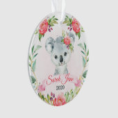 Rosa Floral Girls Koala Bärenname Ornament (Vorderseite)