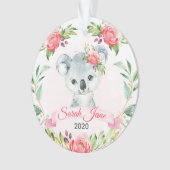Rosa Floral Girls Koala Bärenname Ornament (Vorderseite)