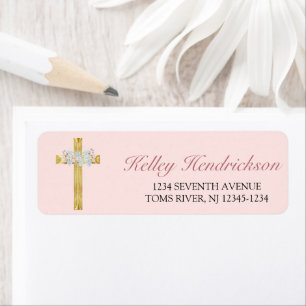 Rosa Floral Gold Cross Erste Kommunaladresse