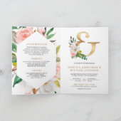 Rosa Floral Gold Et-Zeichen QR-Code Hochzeit Einladung (Innenseite)