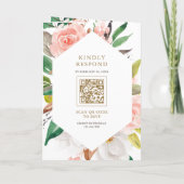 Rosa Floral Gold Et-Zeichen QR-Code Hochzeit Einladung (Rückseite)