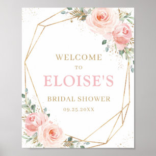 Rosa Floral Gold Geometrische Hochzeits-Party Begr Poster