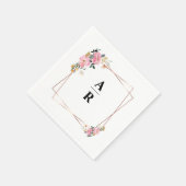 Rosa Floral Gold geometrische Rahmen Hochzeitstile Serviette (Ecke)
