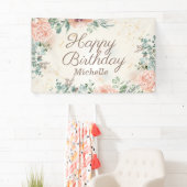 Rosa Floral Gold Glitzer Happy Birthday Banner (Insitu)