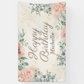 Rosa Floral Gold Glitzer Happy Birthday Banner (Vertikal)