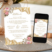 Rosa Floral Gold Lace QR Code Muslime Hochzeit Einladung
