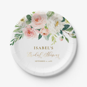 Rosa Floral Gold Personalisierte Brautparty Pappteller