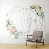 Rosa Floral Gold Rahmen Heilige Kommunion Hintergr Wandteppich (Beispiel (Horizontal))