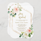 Rosa Floral Gold Rahmen Hühner Bachelorette Wochen Einladung (Vorne/Hinten)