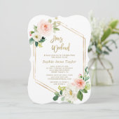 Rosa Floral Gold Rahmen Hühner Bachelorette Wochen Einladung (Stehend Vorderseite)