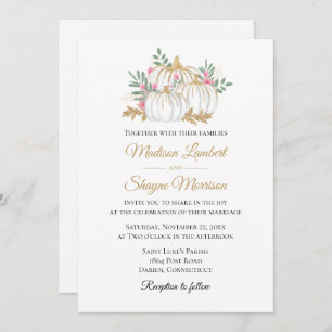 Rosa Floral Goldpumpen Elegante Hochzeit im Herbst Einladung