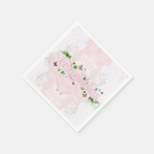 Rosa Floral Gratulationen Text Papier Napkin Serviette (Ecke)